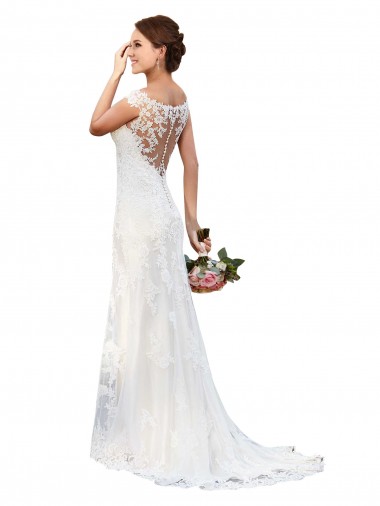 Discount Illusion Bateau Neckline Fit and Flare Lace Wedding Dress UK