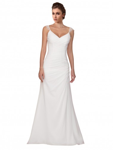 Discount V-Neck Sheath Chiffon Wedding Dress with Straps UK