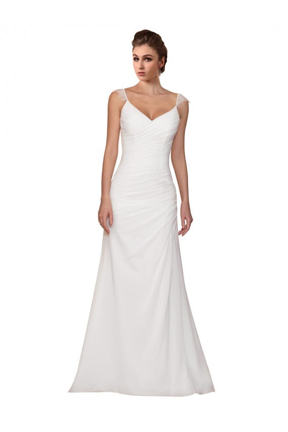 Discount V-Neck Sheath Chiffon Wedding Dress with Straps UK