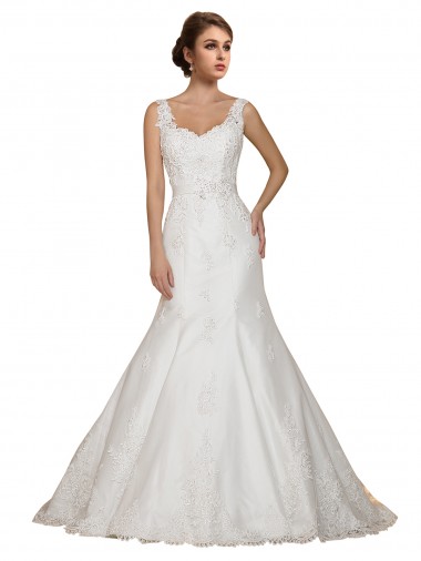 Discount Sweethart V-Neckline Lace Wedding Dress with Shoulder Straps UK