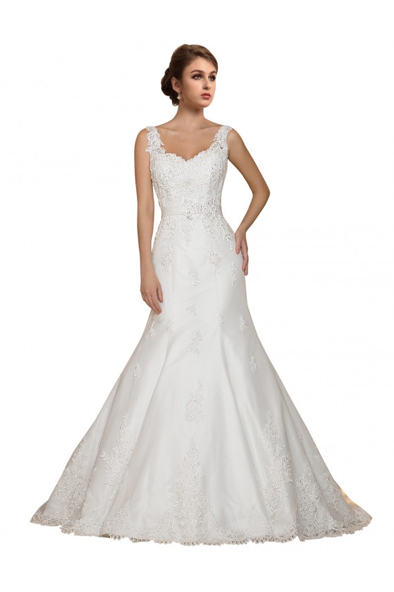 Discount Sweethart V-Neckline Lace Wedding Dress with Shoulder Straps UK
