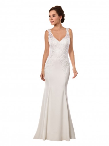 Discount V-Neck Mermaid Crepe Wedding Dress with Lace Bodice UK
