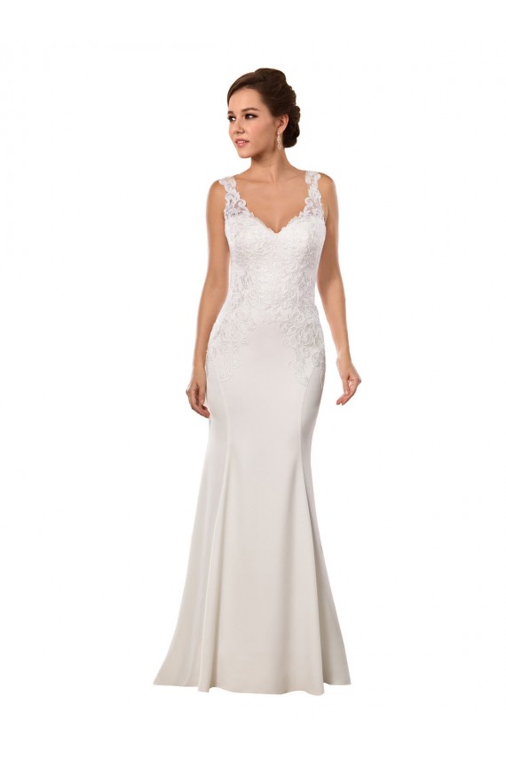 Discount V-Neck Mermaid Crepe Wedding Dress with Lace Bodice UK
