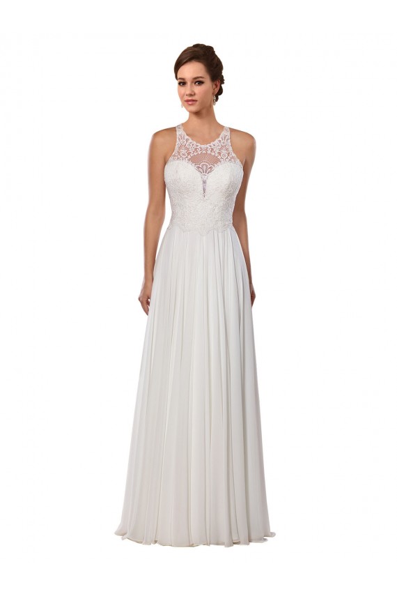 Discount Illusion Neck A-Line Lace and Chiffon Beach Wedding Dress UK