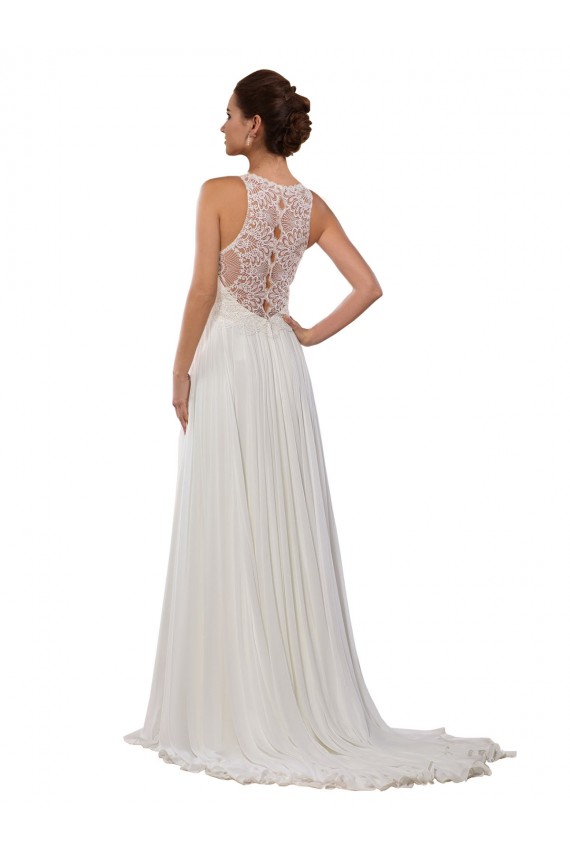 Discount Illusion Neck A-Line Lace and Chiffon Beach Wedding Dress UK