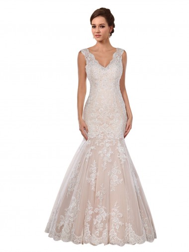 Discount Classic Fit and Flare V-Neck Mermaid Lace Wedding Dress UK