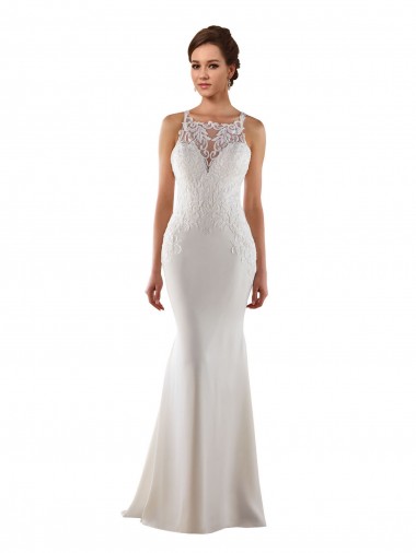Discount Modern High Neck Sheath Wedding Dress with Lace Bodice UK