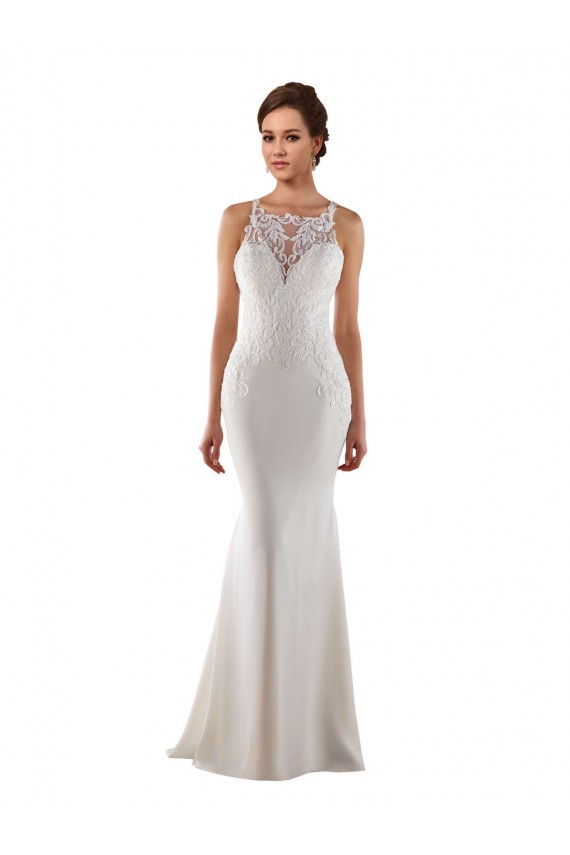 Discount Modern High Neck Sheath Wedding Dress with Lace Bodice UK
