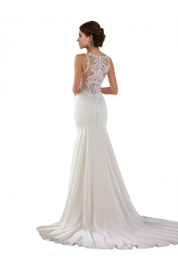 Discount Modern High Neck Sheath Wedding Dress with Lace Bodice UK
