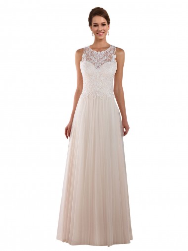 Discount High Neck A-Line Tulle Wedding Dress with Lace Back UK