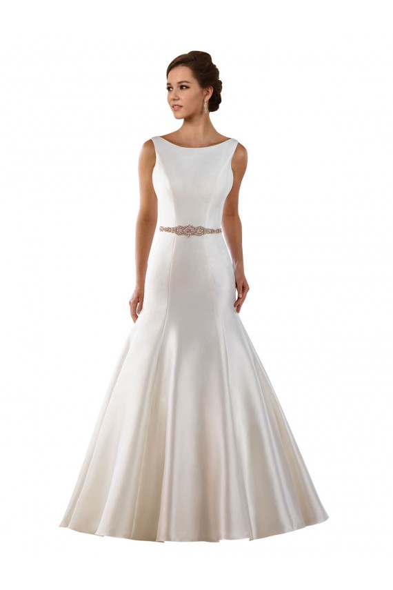 Discount Modern Boat Neck Mermaid Satin Wedding Dress with Deep V-Back UK