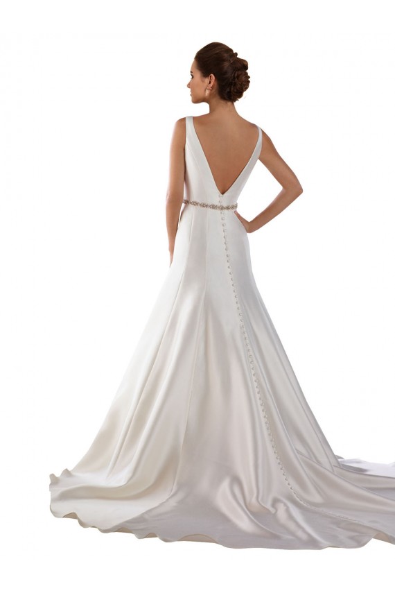 Discount Modern Boat Neck Mermaid Satin Wedding Dress with Deep V-Back UK