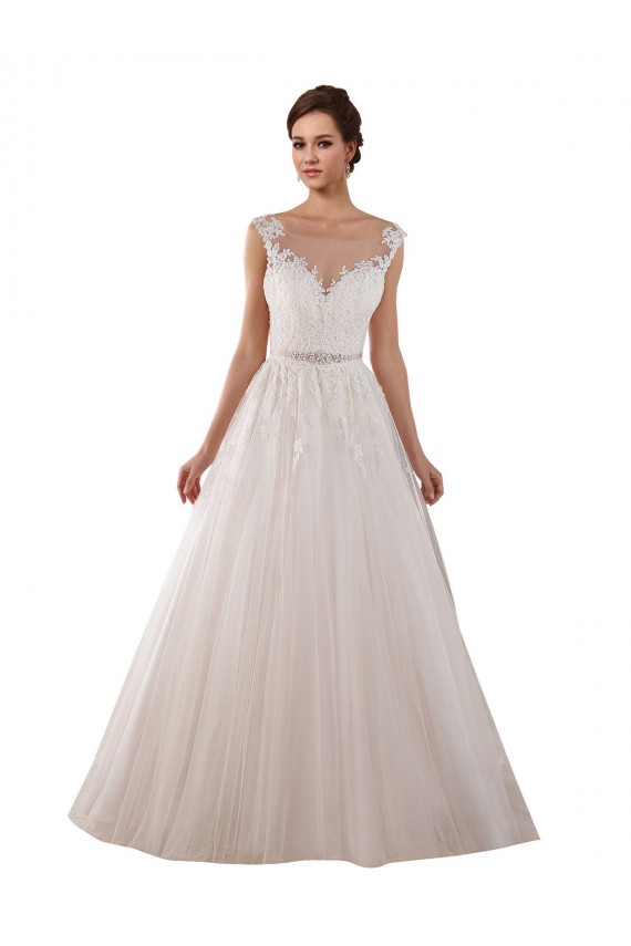 Discount Illusion Sweetheart Neck Ball Gown Tulle Wedding Dress with Lace Bodice UK