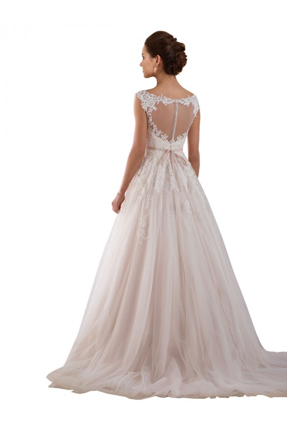 Discount Illusion Sweetheart Neck Ball Gown Tulle Wedding Dress with Lace Bodice UK