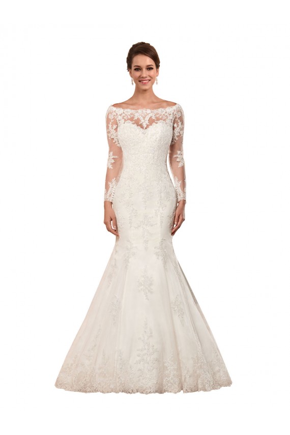 Discount Long Sleeves Mermaid Lace Wedding Dress with Illusion Back UK