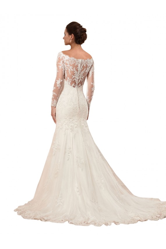 Discount Long Sleeves Mermaid Lace Wedding Dress with Illusion Back UK