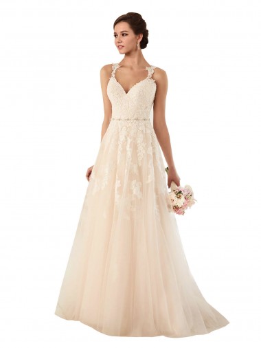 Discount Sweetheart A-Line Tulle Wedding Dress with Lace Illusion Back UK