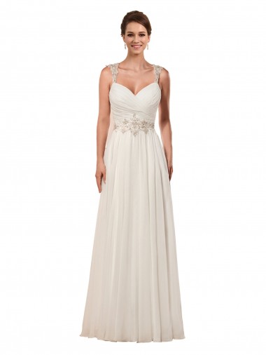 Discount Sweetheart A-Line Chiffon Wedding Dress with Beaded Shoulder Straps UK