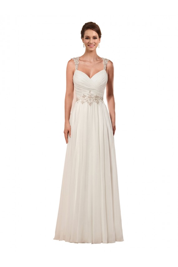 Discount Sweetheart A-Line Chiffon Wedding Dress with Beaded Shoulder Straps UK