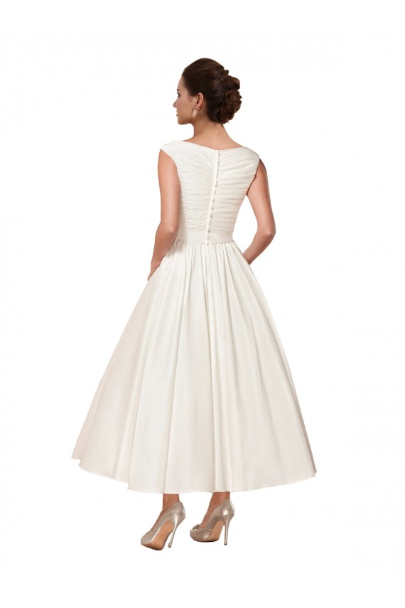 Discount V-Neck A-Line Short Ankle Length Satin Wedding Dress UK