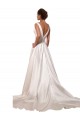 Discount Deep V-Neck A-Line Satin Wedding Dress with Pockets UK