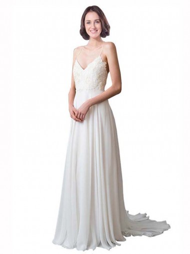 Discount Spaghetti Straps V-Neck A-Line Chiffon Beach Wedding Dress UK