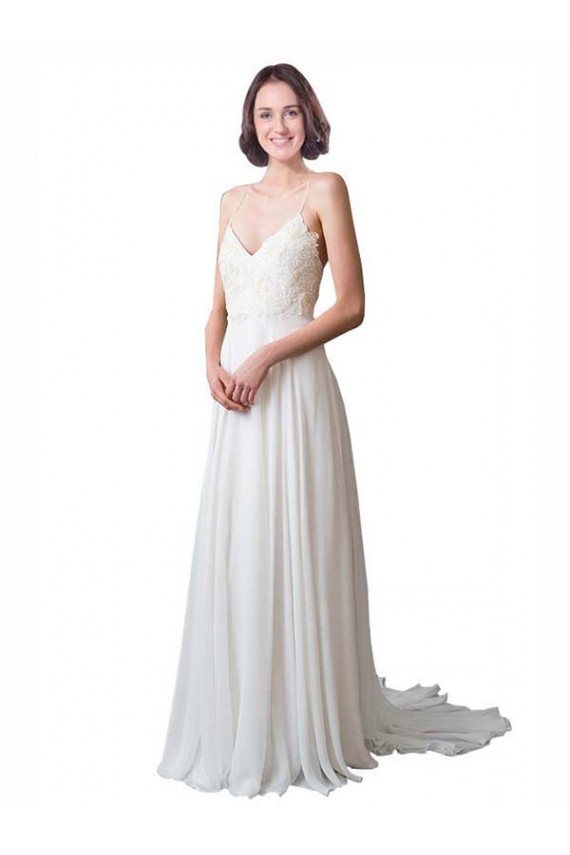 Discount Spaghetti Straps V-Neck A-Line Chiffon Beach Wedding Dress UK