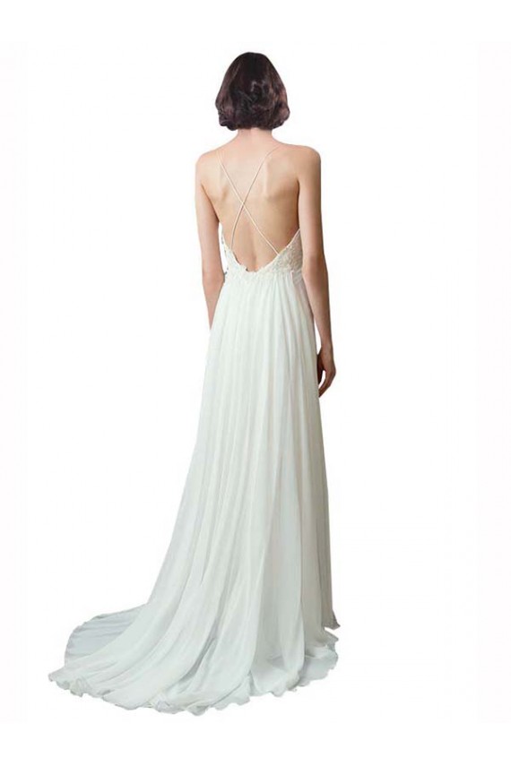 Discount Spaghetti Straps V-Neck A-Line Chiffon Beach Wedding Dress UK