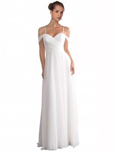 Discount Off the Shoulder A-Line Ruched Chiffon Beach Wedding Dress UK