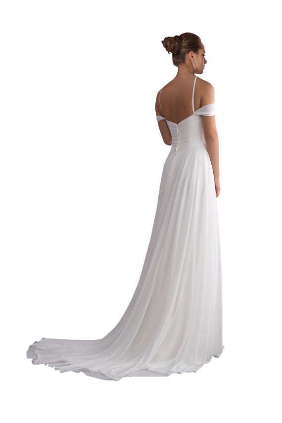 Discount Off the Shoulder A-Line Ruched Chiffon Beach Wedding Dress UK