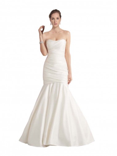 Discount Strapless Mermaid Ruched Satin Beach Wedding Dress with Low Back UK