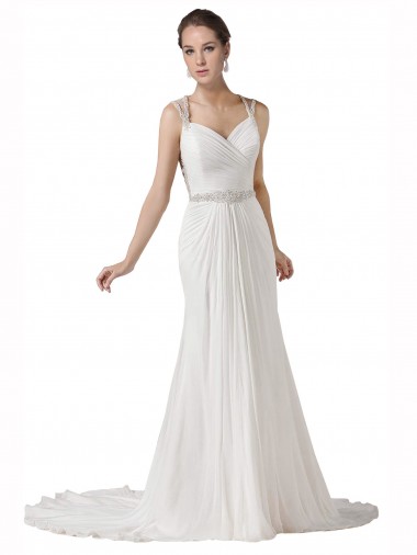Discount Sweetheart Sheath Chiffon Beach Wedding Dress with Beaded Belts UK