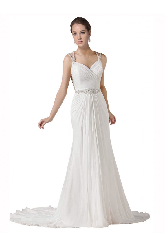 Discount Sweetheart Sheath Chiffon Beach Wedding Dress with Beaded Belts UK
