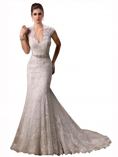 Discount Halter V-Neck Mermaid Lace Wedding Dress with Keyhole Back UK