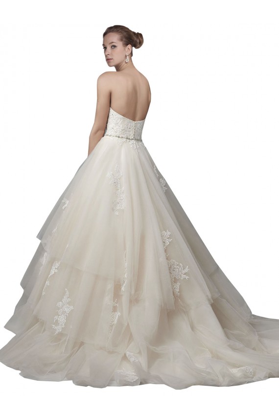 Discount Strapless Ball Gown Tulle Wedding Dress with Lace Appliques UK