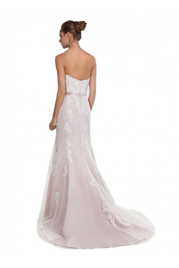 Discount Strapless Mermaid Tulle Lace Beach Wedding Dress with Belt UK