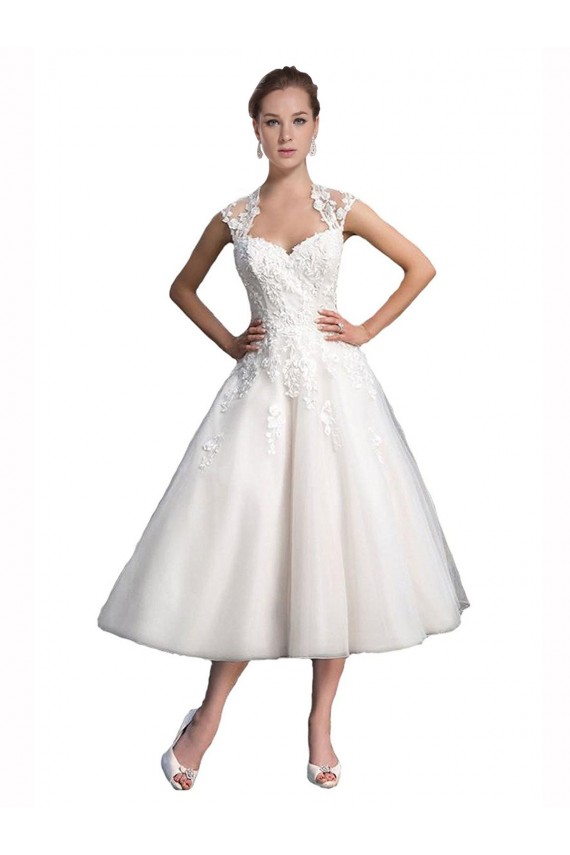 Discount A-Line Short Tea Length Sweetheart Tulle Lace Beach Wedding Dress UK