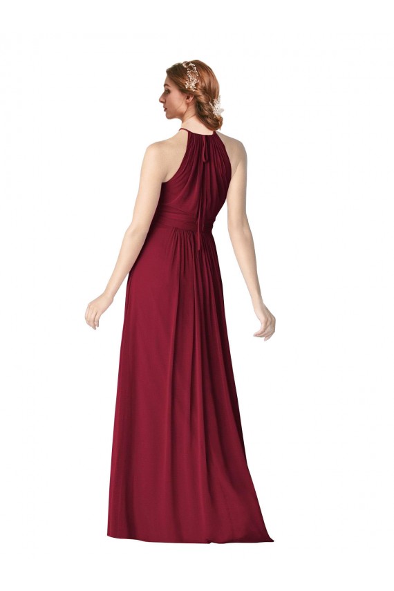 Discount Halter Neck Chiffon Bridesmaid Dress with Shirred Bodice UK