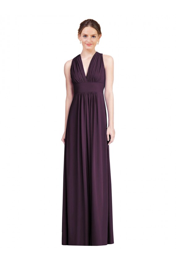 Discount Long Chiffon V-Neck Bridesmaid Dress with Shirred Bodice UK