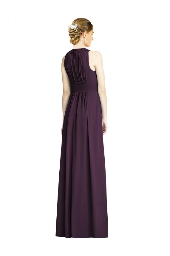 Discount Long Chiffon V-Neck Bridesmaid Dress with Shirred Bodice UK