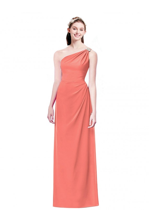 Discount Draped Full Length One Shoulder Chiffon Bridesmaid Dress UK