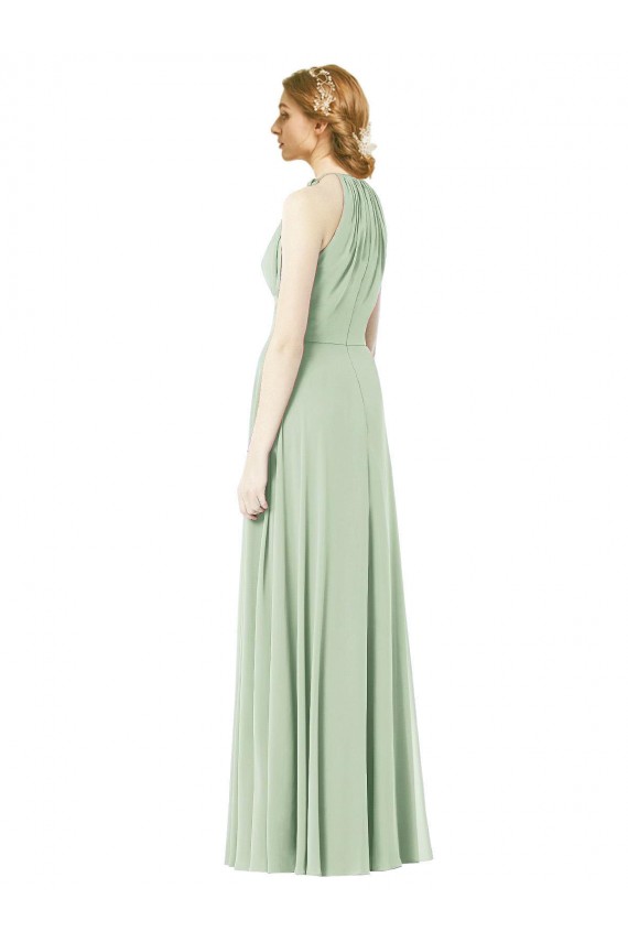 Discount Halter Neckline Long Chiffon Bridesmaid Dress with Side Bow UK