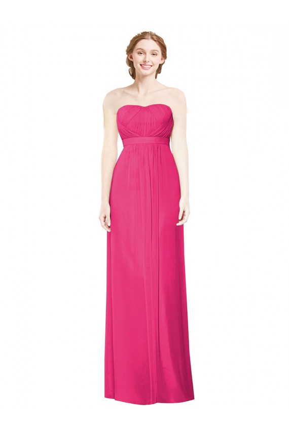 Discount Full Length Strapless Long Chiffon Dress with Waistband UK