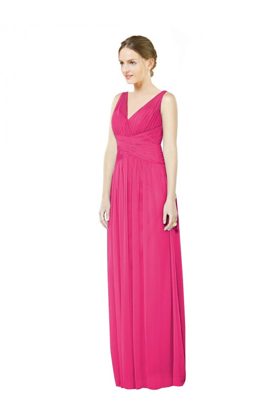 Discount Sleeveless V-Neck Long Chiffon Bridesmaid Dress with V-Back UK