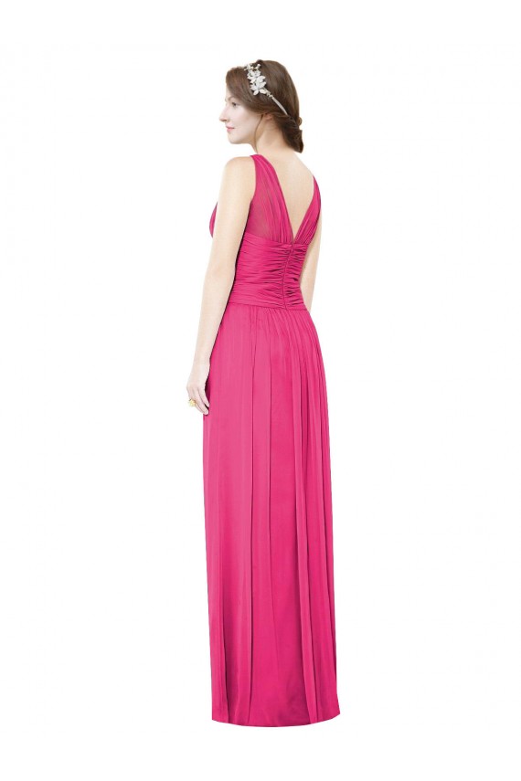 Discount Sleeveless V-Neck Long Chiffon Bridesmaid Dress with V-Back UK