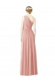 Discount One Shoulder Long Chiffon Bridesmaid Dress with Shirred Waistband UK