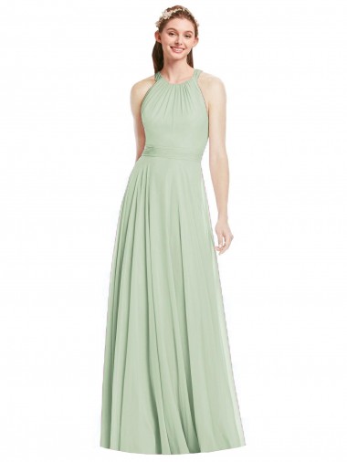 Discount Open Back Halter Chiffon Bridesmaid Dress with Flowy Bow UK