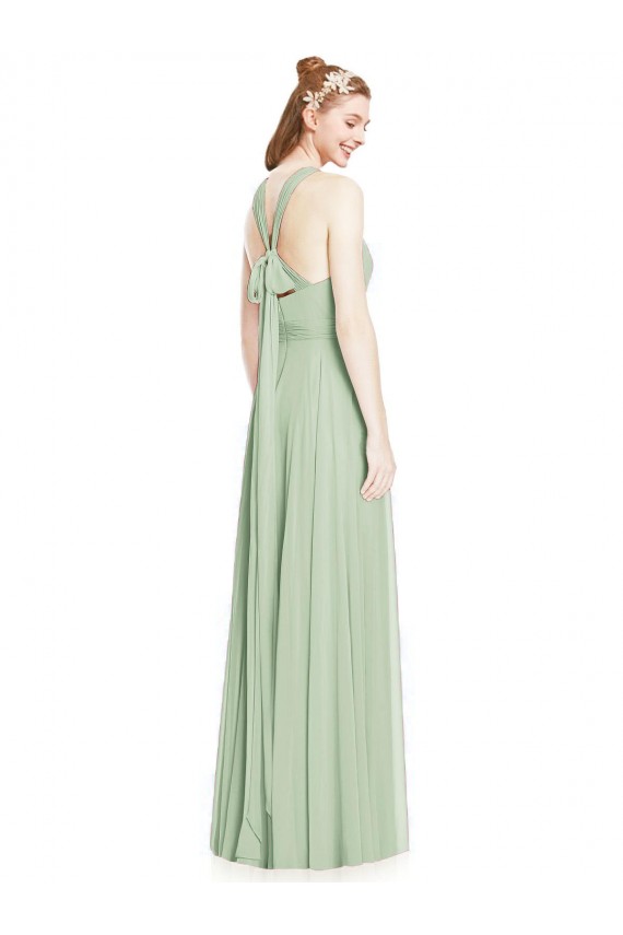 Discount Open Back Halter Chiffon Bridesmaid Dress with Flowy Bow UK