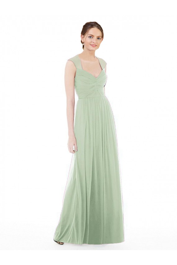 Discount Sheer Back Cap Sleeves Long Chiffon Bridesmaid Dress  UK