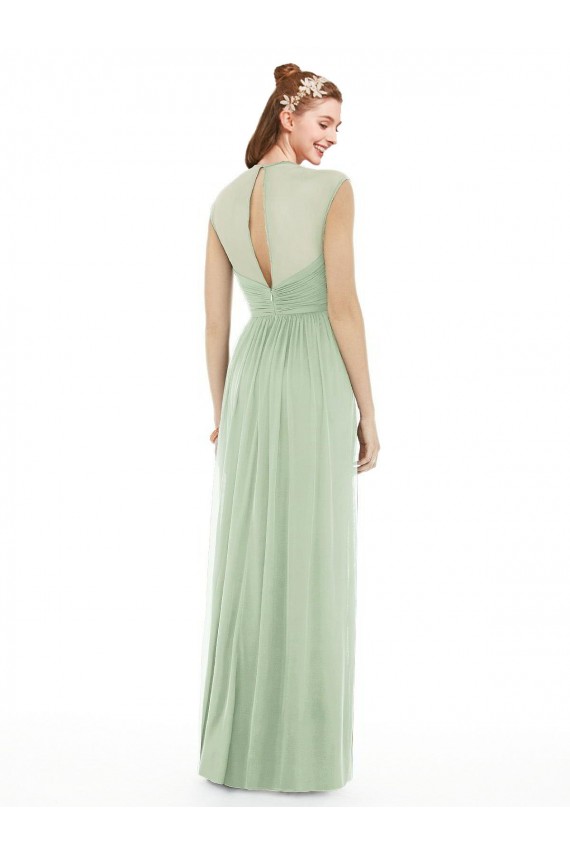 Discount Sheer Back Cap Sleeves Long Chiffon Bridesmaid Dress  UK